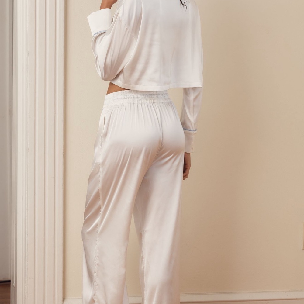White Bride Crop Silk Pajamas - Picture 2 of 5